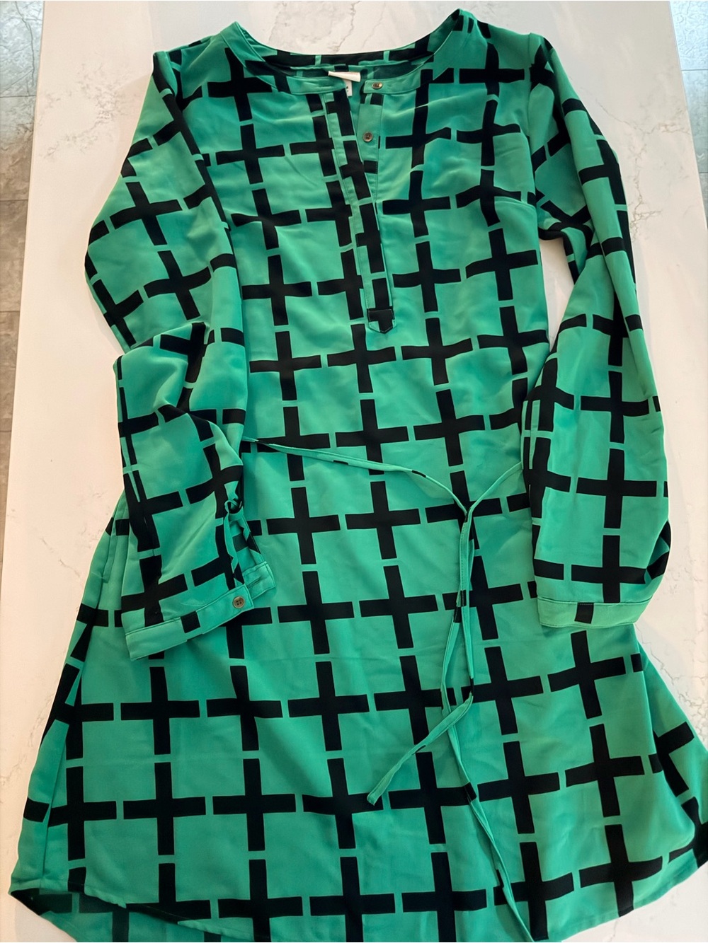 Merona Green and Black Mini Dress with Cross Grid Print